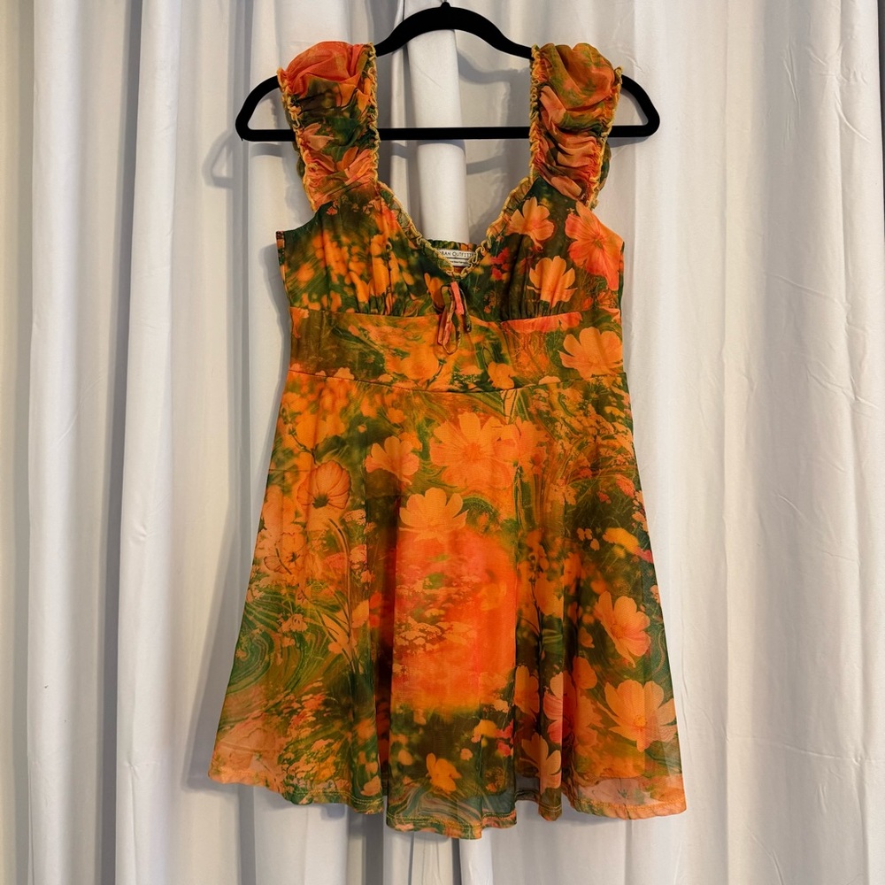 Urban Outfitters Audrey Mesh Floral Mini Dress Ruched Straps Size Large